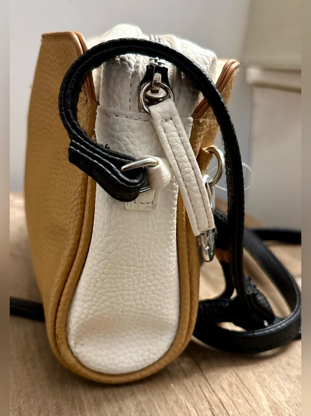 Nautica Two-Tone Tan and White Crossbody Bag with Black Strap